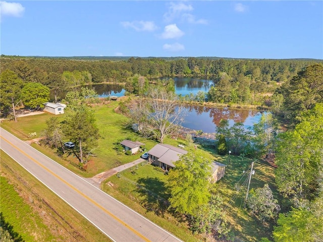 950 Red Fox Rd W, Mount Vernon, AL 36560 - birds eye view of property featuring a wooded view and a water view