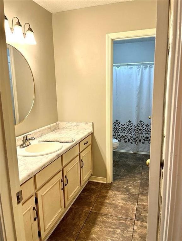 8653 Rosalene St E, Grand Bay, AL 36541 - bathroom with vanity, toilet, and curtained shower