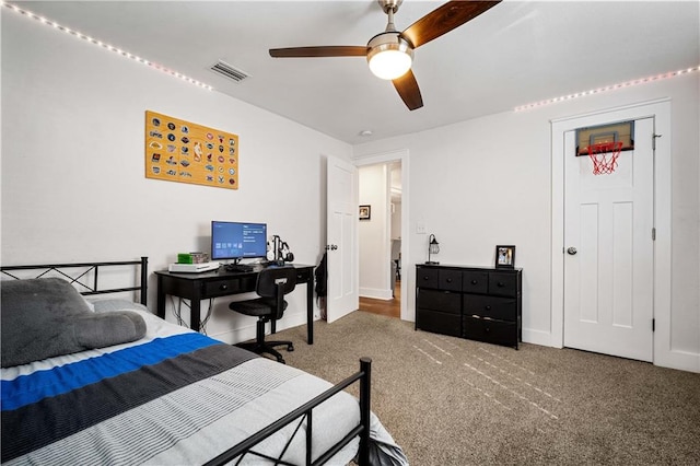 bedroom with carpet flooring and ceiling fan