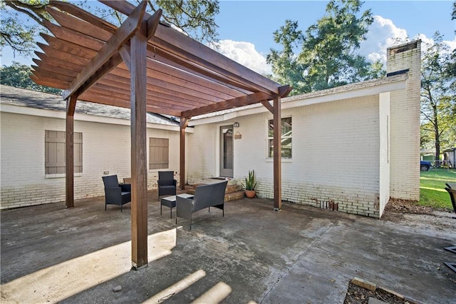 view of patio featuring outdoor lounge area and a pergola