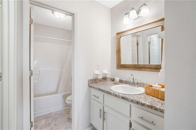 full bathroom featuring vanity, toilet, and shower / bath combination