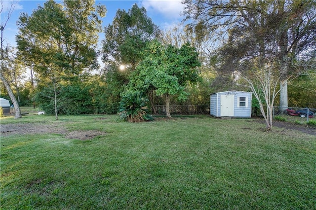 view of yard with a storage unit