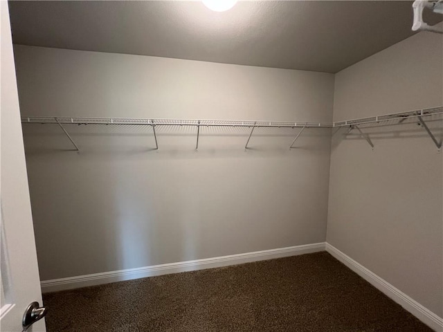 spacious closet featuring dark colored carpet