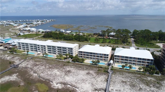 aerial view with a water view