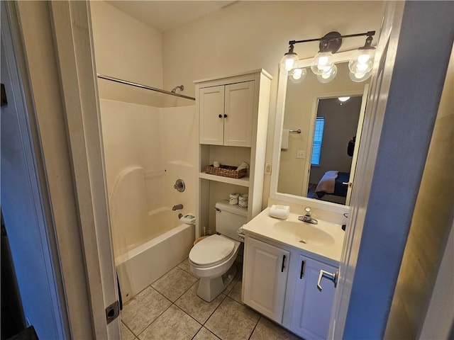 full bathroom featuring tile patterned floors, toilet, shower / bath combination, and vanity