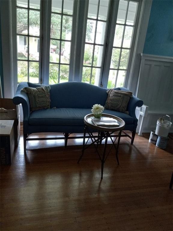 interior space with dark hardwood / wood-style floors