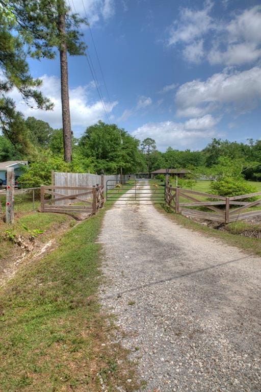 view of street featuring a gate, driveway, and a gated entry