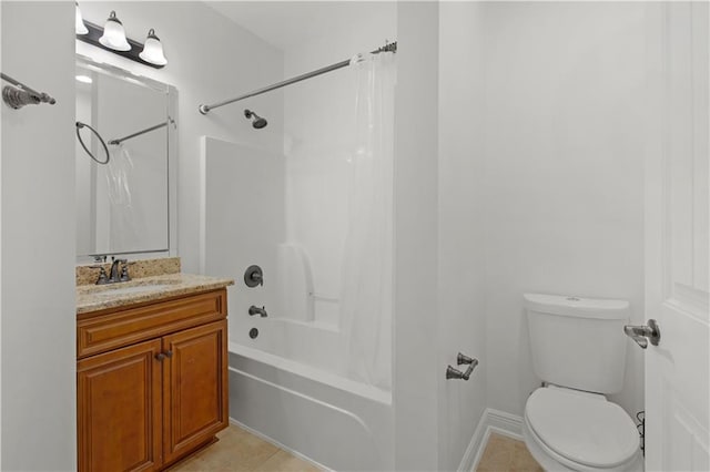 full bathroom with vanity, toilet, tile patterned floors, and shower / tub combo