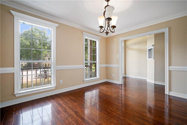 9996 Wedgefield Ct, Mobile, AL 36608 - spare room with a chandelier, healthy amount of natural light, wood-type flooring, and ornamental molding