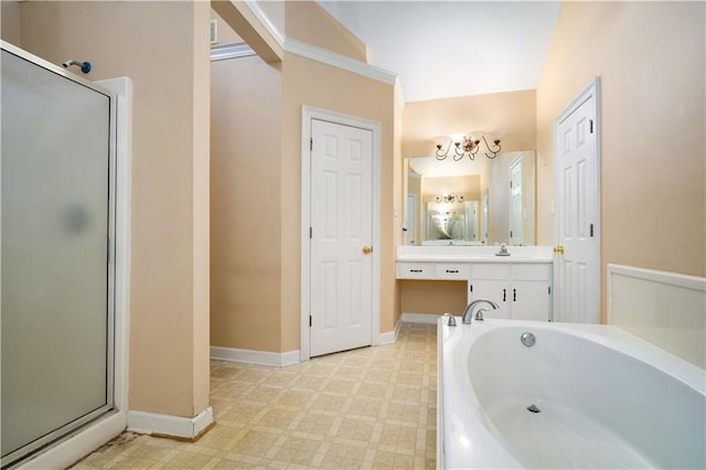 9996 Wedgefield Ct, Mobile, AL 36608 - full bath with a garden tub, a shower stall, vanity, and tile patterned floors