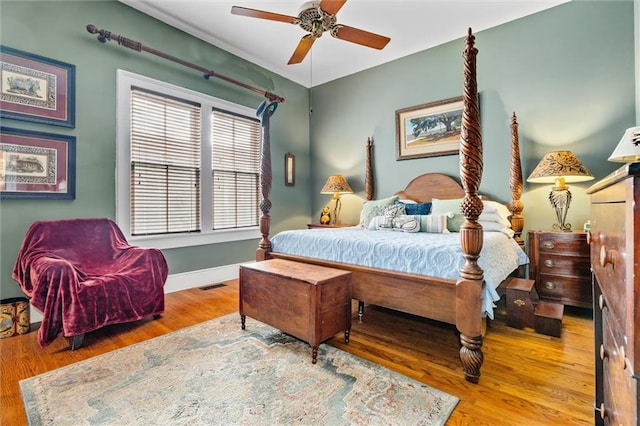 bedroom featuring ceiling fan and hardwood / wood-style floors