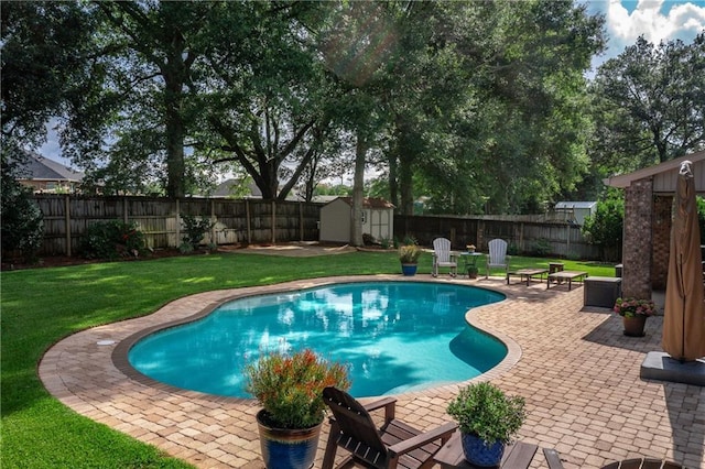 10808 Legacy Ln, Mobile, AL 36608 - view of swimming pool with a shed, a patio area, and a fenced backyard