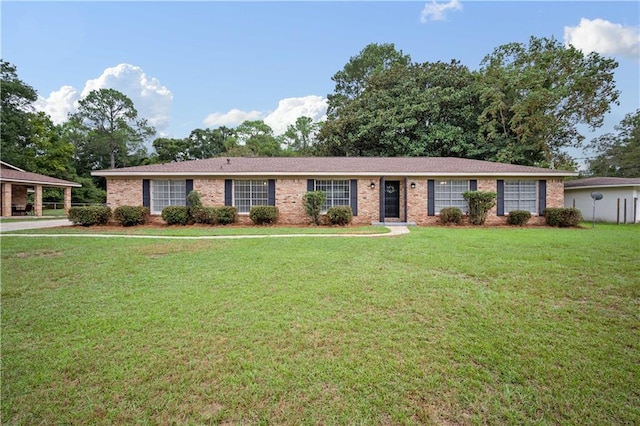 ranch-style house with a front lawn