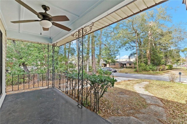 view of patio / terrace featuring a porch and ceiling fan