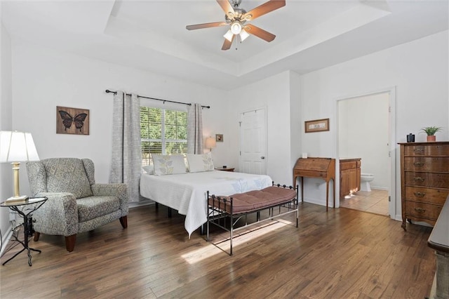 1910 Hunter Ave, Mobile, AL 36606 - bedroom with a raised ceiling, wood finished floors, ensuite bathroom, and ceiling fan