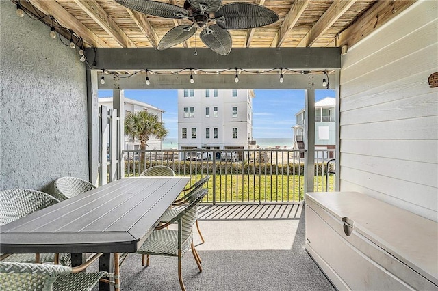 balcony with a ceiling fan