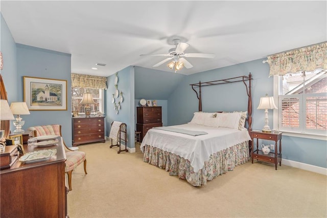 bedroom featuring carpet flooring, a ceiling fan, and baseboards