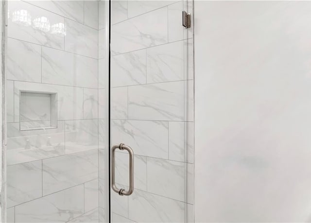 details with a shower with shower door