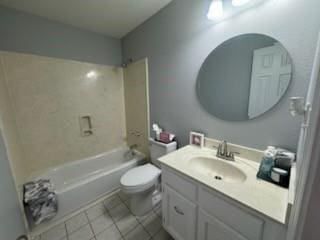 full bathroom with tile patterned floors, vanity, toilet, and shower / washtub combination