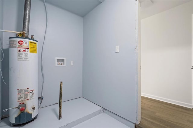 912 David Langan Dr W, Mobile, AL 36608 - washroom with water heater, washer hookup, and wood finished floors