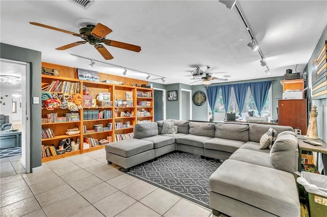 18127 County Road 10th Rd, Foley, AL 36535 - living area featuring a ceiling fan, rail lighting, visible vents, and light tile patterned floors