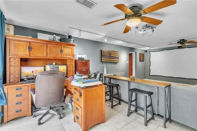 18127 County Road 10th Rd, Foley, AL 36535 - office with track lighting, a ceiling fan, light tile patterned flooring, and visible vents