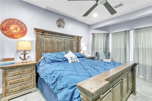 18127 County Road 10th Rd, Foley, AL 36535 - bedroom with a ceiling fan, visible vents, light tile patterned floors, and wood ceiling