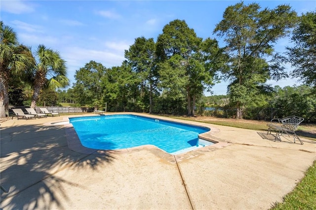 view of swimming pool featuring a patio area