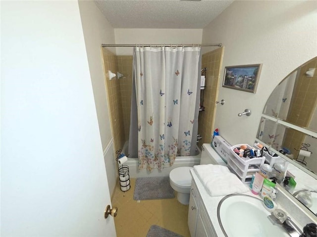 2460 Maple Dr, Mobile, AL 36695 - bathroom with vanity, shower / bath combination with curtain, and a textured ceiling