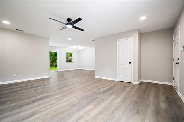 1513 Carlisle Dr W, Mobile, AL 36618 - unfurnished living room featuring ceiling fan, wood finished floors, recessed lighting, and baseboards