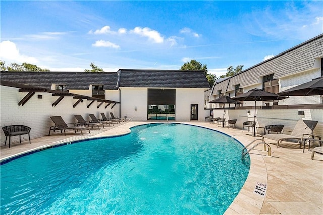 view of pool featuring a patio area