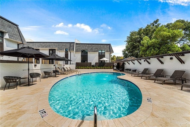 view of pool featuring a patio