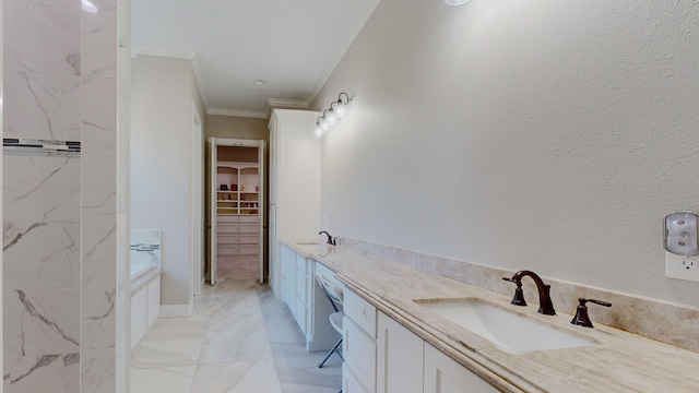 bathroom with vanity and ornamental molding