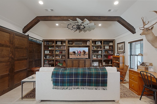 living room featuring a barn door