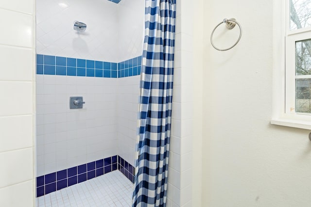 bathroom with a shower with curtain