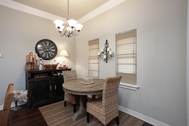 3665 Canyon Ln, Beaumont, TX 77713 - dining room featuring crown molding, a chandelier, and dark wood-style floors