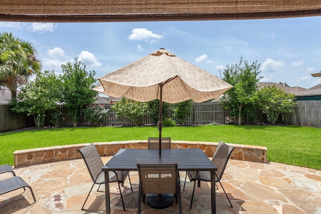 3665 Canyon Ln, Beaumont, TX 77713 - fenced backyard with a patio and outdoor dining space