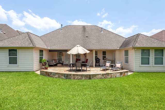 3665 Canyon Ln, Beaumont, TX 77713 - rear view of property with a patio, a lawn, and roof with shingles