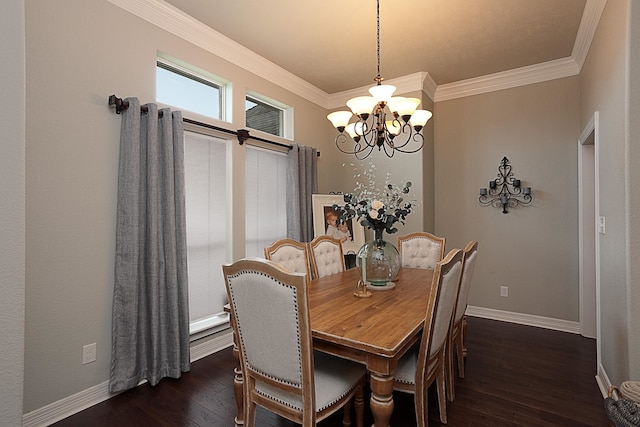 3665 Canyon Ln, Beaumont, TX 77713 - dining area featuring a chandelier, dark wood finished floors, and ornamental molding