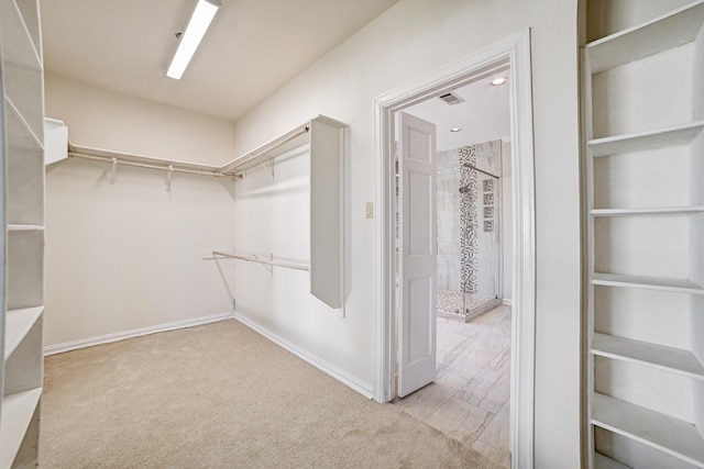 spacious closet with light colored carpet