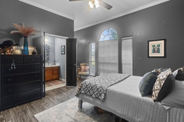9655 Grapevine Dr, Orange, TX 77630 - bedroom with ornamental molding, dark wood finished floors, ceiling fan, and baseboards
