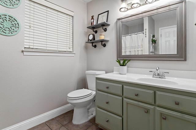 bathroom with tile patterned flooring, vanity, and toilet