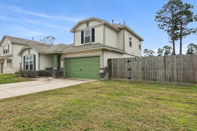 view of front facade featuring a garage and a front yard