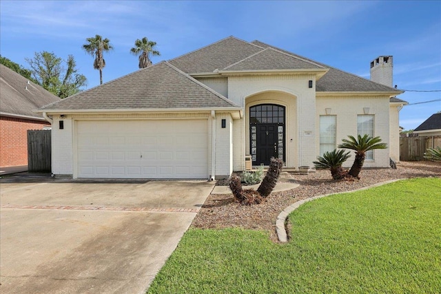 211 Skylark Ave, Bridge City, TX 77611 - view of front of property with concrete driveway, brick siding, a garage, and a chimney