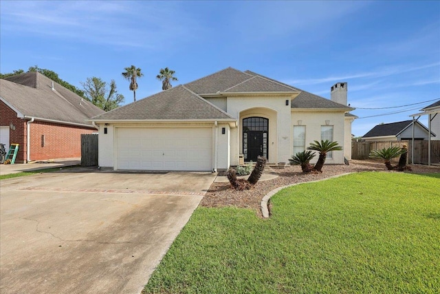 211 Skylark Ave, Bridge City, TX 77611 - view of front of property with a garage, driveway, roof with shingles, and a chimney