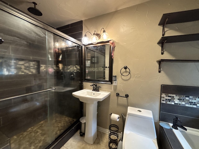 4400 Bethany St, Port Arthur, TX 77642 - full bath featuring toilet, a garden tub, a stall shower, a sink, and tile patterned flooring