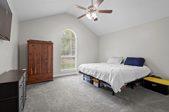 3329 Model Dr, Kountze, TX 77625 - bedroom featuring carpet flooring, vaulted ceiling, and ceiling fan