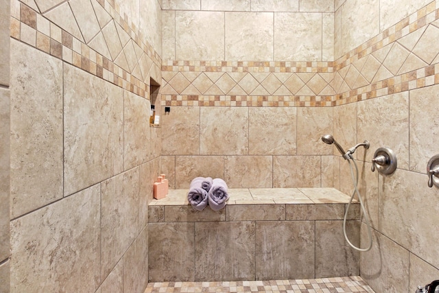 interior details featuring a tile shower