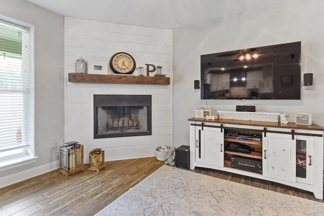 living room with a fireplace