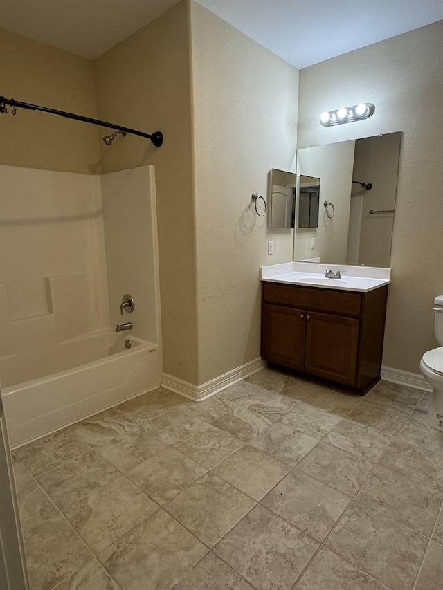 full bathroom with shower / bathing tub combination, vanity, and toilet